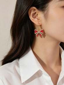 Bộ 2/6 món gồm bông tai và dây chuyền hình bướm đính đá màu đỏ, xanh dương, hồng dễ thương, thiết kế độc đáo, phù hợp để đeo hàng ngày, làm quà tặng Ngày của Mẹ, sinh nhật, năm mới, Giáng sinh. - Hoa tai nơ - Xem 10