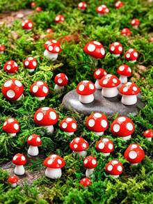 20pcs/10pcs/1pc Mini Red Resin Mushrooms, Realistic Mini Mushroom Decor, Fairy Garden Supplies, Small Mushroom Miniature Model Landscape Craft Accessories, Suitable For Garden Bonsai Micro Landscape Crafts And DIY Home Dollhouse Handmade Decoration - A - View 3