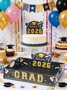 1个2026毕业季木质托盘，黑金毕业季DIY托盘，毕业帽图案食物托盘，毕业派对餐桌中心装饰托盘，祝贺毕业收纳托盘，糖果盒，祝贺毕业零食托盘，爆米花盒，甜甜圈盒，2026届毕业季装饰甜点托盘，蛋糕盒，饼干盒，毕业派对用品，毕业季厨房水果蔬菜托盘，2026毕业季装饰，2026毕业季礼物 - 黑金畢業季 - 查看 6