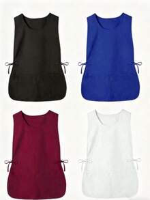 1/2件装男女通用无袖清洁围裙，带2个口袋，适用于厨房、浴室、家庭等多种场合 - 彩色 - 查看 1