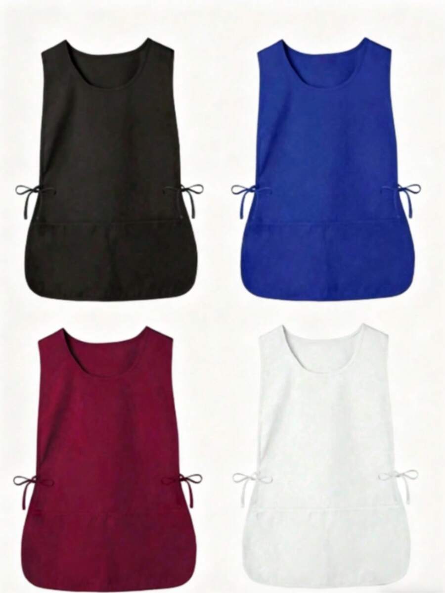 1/2件装男女通用无袖清洁围裙，带2个口袋，适用于厨房、浴室、家庭等多种场合 - 彩色 - 查看 1