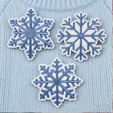 3 piezas Parche bordado con patrón de copos de nieve azul invierno, con adhesivo termofusible, adecuado para chaquetas, bolsos, sombreros, reparación de ropa, manualidades de ropa, zapatos, sombreros, decoración de maletas, parches de tela - Múltiples estilos - Ver 4