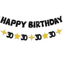 1 Set de Pancarta con Brillo de Color Negro y Dorado para Fiesta de Cumpleaños 30, Decoración con Guirnalda de Estrellas, Decoraciones para Fiesta de Cumpleaños 30 Años, Adecuado para Hombres y Mujeres, Decoración de Aniversario - 30 YEARS - Ver 7