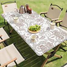 Vintage Baroque Patterned Waterproof Tablecloth, Oil And Stain Resistant Rectangular Dining Table Cover, Suitable For Outdoor Camping, Picnic, Patio, Home, Restaurant, Kitchen, Party Decoration - B - View 11