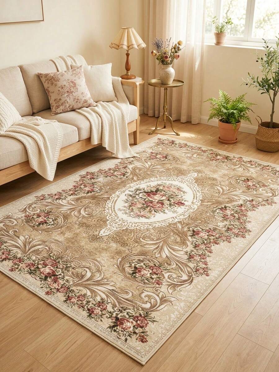 1件花卉图案地毯，浪漫温馨风格，装饰地毯，卧室装饰，小地毯，地毯，家居装饰，客厅地毯，小客厅地毯，卧室地毯，客厅家居装饰，户外地毯，可水洗地毯 - 多色 - 查看 1