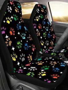 1pc Creative Colorful Dog Paw Print Car Seat Cover, Breathable Icy Silk Fabric, Soft & Comfortable, Suitable For Summer, Car Interior Decor & Protection, Accessories For Cars, Fit For Women, Universal Front Seat Cover For Sedan, SUV And Van - Multicolor - View 3