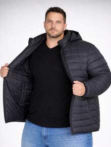 Men's Basic Plus Size Puffer Jacket – Lightweight, Waterproof, And Without Fur Lining - Negro - Ver 4
