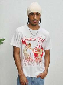 Manfinity Roughcore Men's Casual Short Sleeve Crew Neck T-Shirt With Creative And Versatile Playing Card Graphic Design - 咖啡棕 - 查看 8