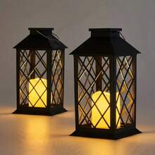 Solar Outdoor Lantern, Waterproof Hanging LED Candle Lantern, Retro Black Plaid Flameless Light With Auto On/Off, Suitable For Garden, Patio, Balcony, Porch, Wedding, Party, Home Decor - Large Palace Lantern - View 1