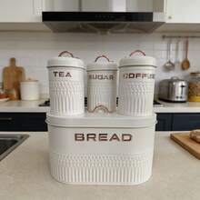 4 piezas de tarros de almacenamiento de alimentos de alta calidad, con estilo minimalista y estilo nórdico, herméticos, adecuados para pan, café, azúcar y té en la cocina - Beis - Ver 9