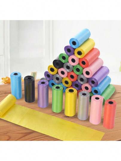 150 túi/10 cuộn túi đựng chất thải thú cưng màu trơn, vật tư vệ sinh dọn dẹp phân chó mèo.