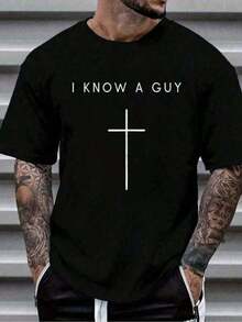 1 camiseta negra para hombre con estampado de cruz, camiseta unisex casual de cuello redondo, ropa de hombre de talla grande 5XL, tela de punto ligera de 180 g/m², lavable a máquina, para primavera/verano/otoño, Día de San Valentín, Pascua, Día de Acción de Gracias. - Negro - Ver 8
