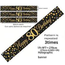 1pc 9ft Shiny Bubble Theme Banner, Suitable For 16th, 18th, 21st, 30th, 40th, 50th, 60th, 65th, 70th, 80th, 90th Birthday, Black Gold Holographic Birthday Party Decor - Multicolor - View 7