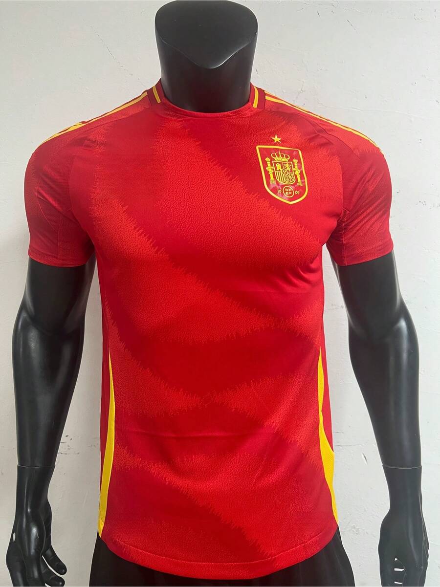 2024 Spain Home Red Soccer Jersey, Unisex National Team Football Shirt, Vintage Streetwear Sportswear, Perfect Gifts, Gym Athletic Training Top - Mặc định - Xem 1