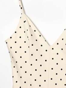 CAREE Women's V-Neck Polka Dot Spaghetti Strap Mini Dress, Double Ruffle Hem Fitted A-Line Slip Dress For Spring/Summer - Multicolor - View 4