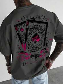 Manfinity Roughcore Men's Casual Short Sleeve Crew Neck T-Shirt With Creative And Versatile Playing Card Graphic Design - Grey - View 6