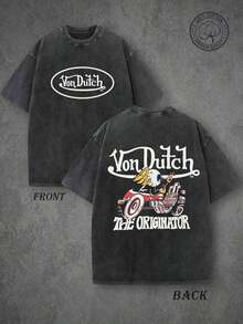Vons Dutchs "The Originator" Flying Eyeball Hot Rod Vintage Washed T-Shirt, Retro Kustom Kulture Graphic Tee, Double-Sided Print, High Quality T-Shirt, Classic Washed Shirt, Washed Pure Cotton T-Shirt, Casual Style, Perfect Gift Choice, Comfortable, Fashion Street Style Pure Cotton T-Shirt. | Exquisite Design |   Loose And Comfortable |   Easy To Match | - màu đen - Xem 1