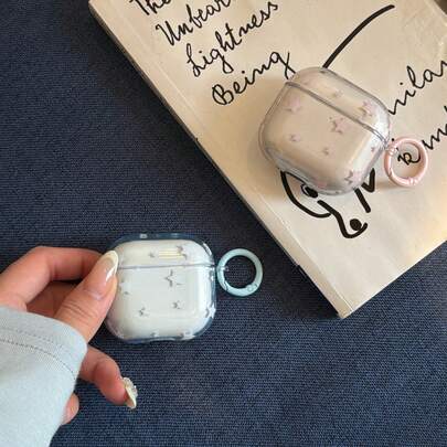 Minimalist Semi-Transparent Pink & Blue Star + Circle Earphone Case Suitable For AirPods Pro 3, New Pro 2, Cute Apple 4 Minimalist 3 Personalized 1/2 Generation Earphone Case For Women