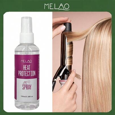  Heat Protection Spray, MELAO Heat Protectant Spray For Hair, 100ml Heat Shield Spray For Curling Iron & Flat Iron, Prevents Heat Damage, Adds Shine & Softness, Lightweight Formula, Anti Frizz, 100ml/3.38fl.Oz