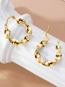 1 Pair Minimalist Twisted Hoop Earrings, Designed For Women, Suitable For Weddings, Engagements, Anniversary Parties, Valentine's Day Gifts - 1# - View 9