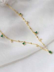 1pc Sparkling Green Zirconia Stone Necklace, Fashionable & Luxurious Unique Niche Design Delicate Clavicle Chain, Versatile For Daily Wear, Party And Gathering   Shop Thoughtful Gifts For Mom This Mother - Vàng - Xem 10