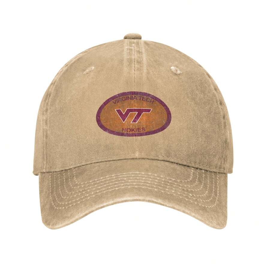Virginia Tech Hokies Vintage Washed Cotton Denim Baseball Cap Unisex Solid Color Adjustable Dad Hat Soft Lightweight Sun Hat For Outdoor Travel Sunshade Hat Vacation Street Style Fan Gifts - Màu Khaki - Xem 1