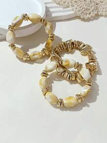 3pcs/Set Fashionable Vintage Bohemian Thick Multi-Layer Multicolor Acrylic Beaded Bracelet With Gold-Tone Crushed Stone Style Bracelet For Women (Material: Acrylic/ABS, Gold-Tone, Avoid Contact With Alkaline Water To Prevent Fading) Waterproof - Multicolor - View 5