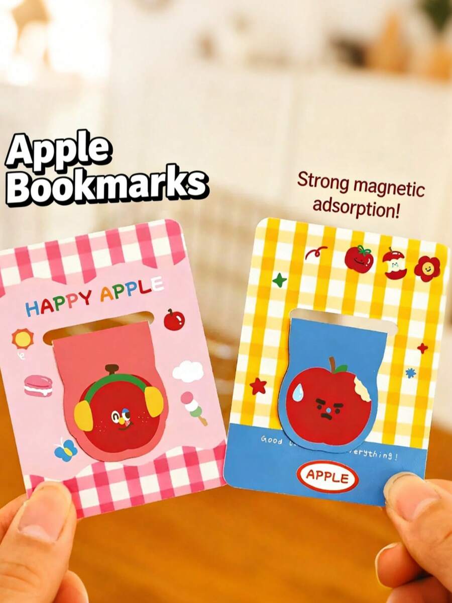 1pc Cute Magnetic Bookmarks With Apple Designs, Perfect For Students, Featuring Cartoon Characters. These High-Quality Stationery Bookmarks Are Also Great Gifts. - A - View 1