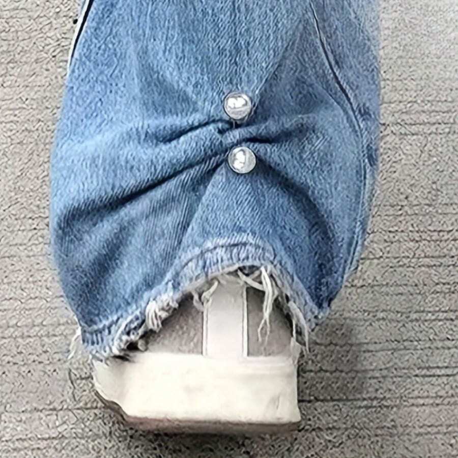 2 nút cài bằng ngọc trai cho vải denim, chống xước kim, chống tuột, điều chỉnh độ dài quần. - Nhiều màu - Xem 1