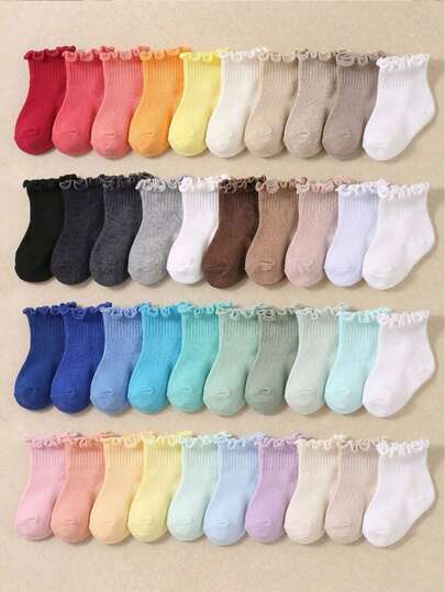 20/10/5 Pairs Baby Ruffled Lace Ankle Socks, Khaki Series Suitable For All Seasons Fashionable Baby Girls, These Stretchy Socks Fit Girls Aged 0-3 Years Old, Suitable For Daily Wear And Gifts, Infant Dance Socks
