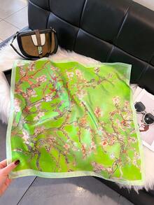 1条优雅印花70厘米方巾，适合休闲和街头穿搭，可作头巾、发带、户外防晒装饰，完美造型，旅行必备。 - 青檸色 - 查看 2