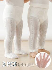 2 件装女婴紧身裤套装，带脚套和踩脚套款式，夏季网眼版，轻便透气，非常适合儿童日常穿着。 - 彩色 - 查看 3