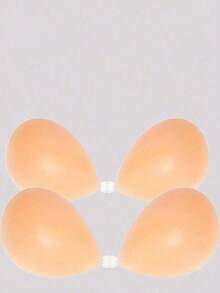 1 Pair Size Plus Size Women's Invisible Strapless Adhesive Bra, Suitable For Strapless Or Backless Dresses, Wedding Dresses, Nightgowns, Push-Up And Adhesive Silicone Nipple Covers, Suitable For All Cup Sizes, Lift - B-卡其色 - 查看 6