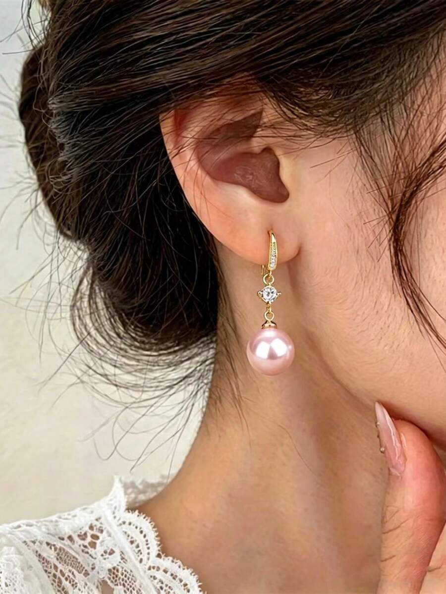 1 Đôi bông tai ngọc trai Zirconia cao cấp phong cách Hàn Quốc sang trọng tối giản, thanh lịch, thích hợp cho công sở. - Nhiều màu - Xem 1