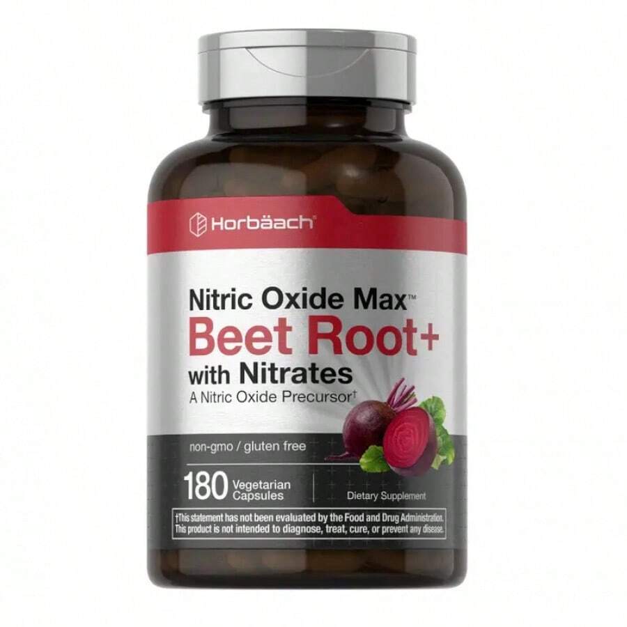 Horbäach Nitric Oxide Beet Root Capsules| 180 Count| With Nitrates And Precursor| For Men And Women| Vegetarian, Non-GMO, Gluten Free Supplement - 180 chiếc (Gói 1) - Xem 1