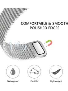 1条金属米兰尼斯表带，兼容 38mm、40mm、41mm、42mm、44mm、45mm、46mm、49mm，男女通用，不锈钢网状磁吸可调节表带，适用于 Ultra、11、10、9、8、7、6、5、4、3、2、1、SE系列 - 銀色 - 查看 4