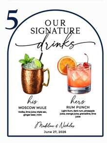 1 pieza Menú de cócteles personalizado e impreso, cartel de bar de boda para bebidas insignia, letreros de bebidas de él y ella, arco de acrílico con UV, perfecto para la decoración de la recepción - Tablero de exhibición de copas de vino para bodas F-Wedding - Ver 12