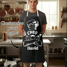 1pc Customizable Linen Kitchen Apron - Personalized Design, Photo Or Text - Durable Woven Polyester Cooking Apron - Multicolor - View 6