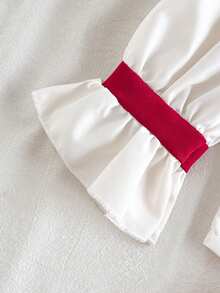 女婴时尚休闲可爱套装，公主袖简约衬衫+蝴蝶结短款背心+配套褶裥背心 - 酒紅色 - 查看 9