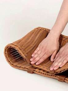 Woven Picnic Basket, Multi-Functional Wicker Basket, Handheld Storage Basket, Rural Living Shopping Organizer - Brown - View 5