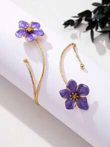 1pc European & Punk Style Exaggerated Alloy Metal Multi-Color Enamel Floral Bracelet, Fashionable And Cool For Summer. Colorful Floral Arm Chain, Suitable For Women Daily Wear, Various Holidays, Mother's Day Gift, Social Events, Beach Vacation Jewelry - 紫色的 - 查看 5