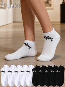 5 đôi/10 đôi tất cổ chân mỏng màu đen trắng dành cho nữ, thích hợp cho mùa xuân và mùa hè, unisex. - Đen và trắng - Xem 3
