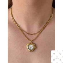 1pc Vintage Style Gold Watch Necklace, Handmade Clock Jewelry, Punk Necklace With Heart Pendant, Suitable For Women's Daily, Vacation, Party Wear, Gift For Loved Ones C0PU GVHQ - Style 1 - 查看 2