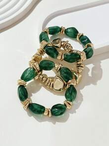 3pcs/Set Gelang Manik-Manik Akrilik Tebal Multilapis Multiwarna Gaya Retro Bohemian Modis dengan Hiasan Batu Hancur Emas untuk Wanita - MultiWarna - View 4