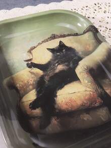 1件沙发造型，红酒色，黑猫图案卷烟托盘，绝佳的卷烟工具，理想的节日礼物 - 印花款 - 查看 5