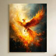 Framed 1 pieza, [2D Plano] con Marco,  Vívido Fénix Ascendente Arte de Pared en Lienzo Pintura Abstracta de Ave de Fuego, Decoración de Criatura Mítica, Obra de Arte de Llamas Ardientes para Espacios Audaces, 2D Plano - Enmarcado - Ver 6