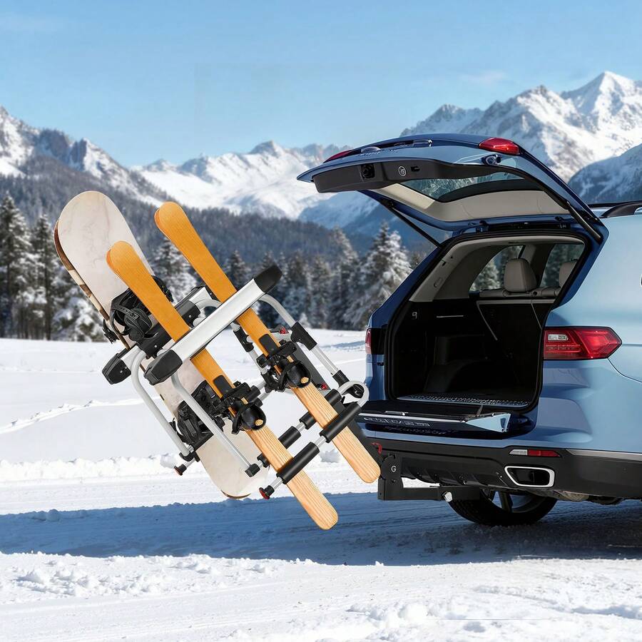 Hitch Mounted Ski & Snowboard Rack, Fits 2-Inch Receiver, Carries Up To 6 Pairs Of Skis Or 4 Snowboards, Hitch-Mounted Rack For Car With Key Lock, Security Strap, Tilt Access, Rubber Padding - Hitch Mounted - View 1