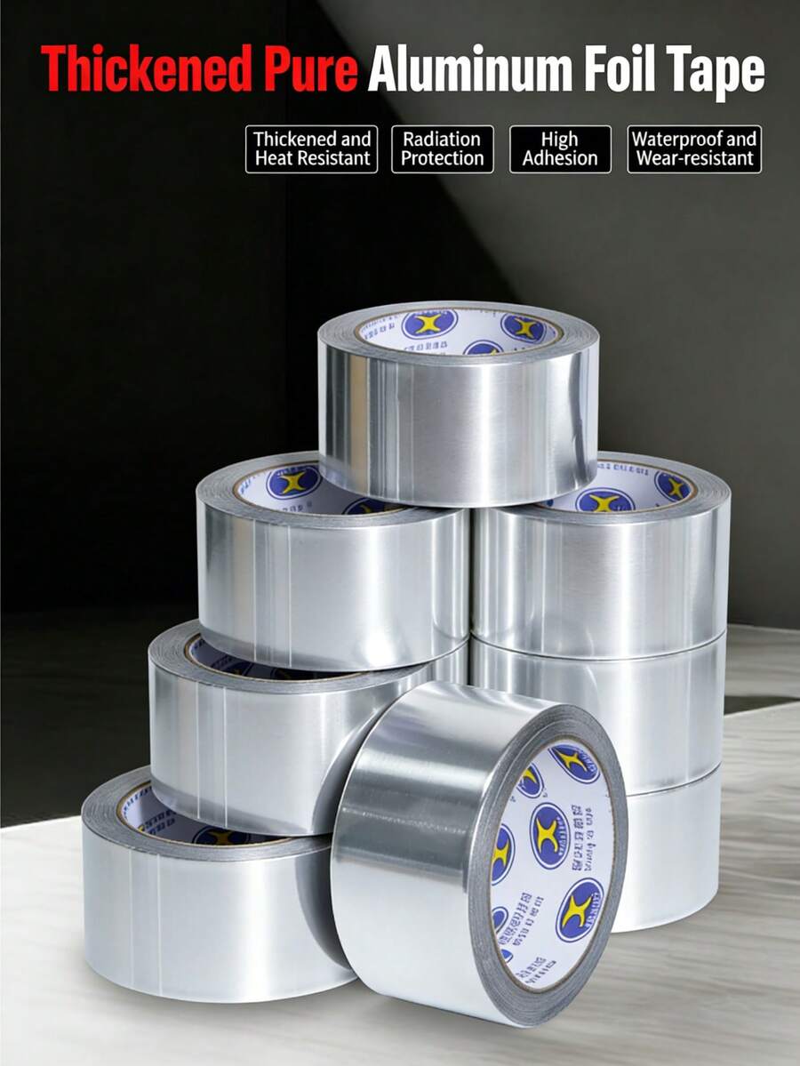 1 Roll Aluminum Foil Tape, 50u Thickness, 20m Length, 5cm Width, Perfect For Insulation, Repair, And Industrial Use - Width 50mm - View 1