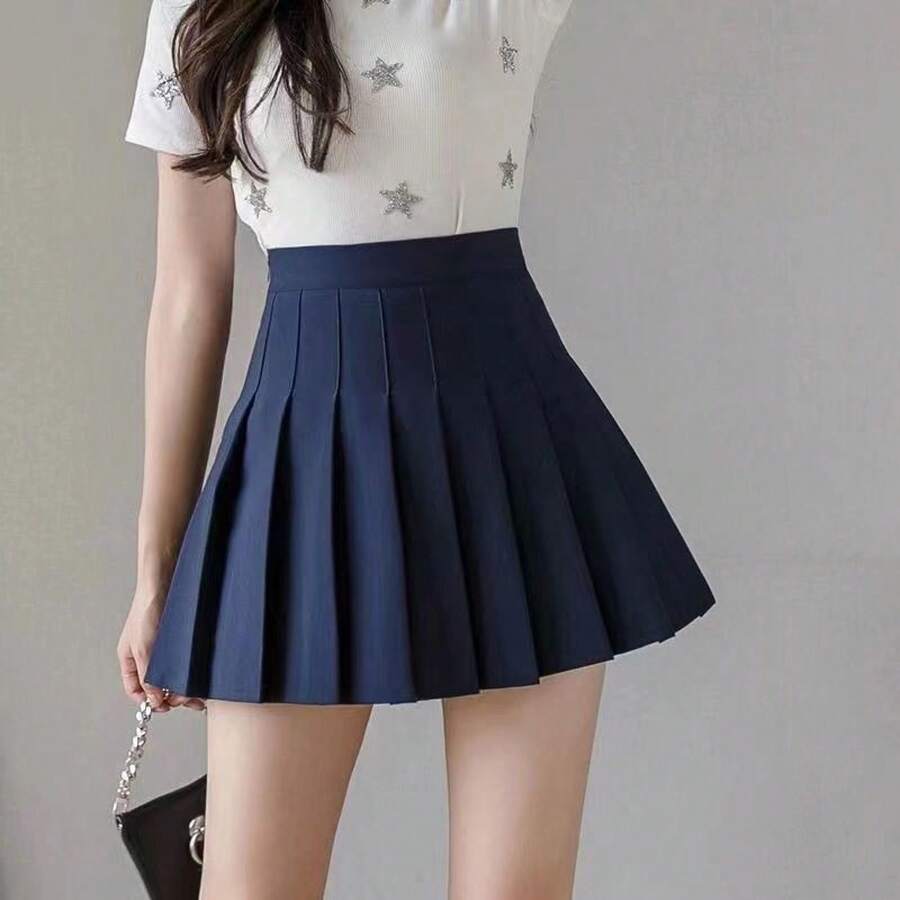 2025 New Pleated Skirt Korean Style High Waist A- Line Skirt Women's Spring/Summer JK White Autumn/Winter Plus Size Plaid Skirt - 藏青色 - 查看 1