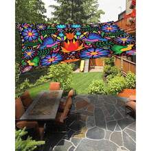 Toldo rectangular de lona con estampado floral mexicano multicolor, toldo solar impermeable para exteriores para patio, jardín, balcón - A - Ver 3